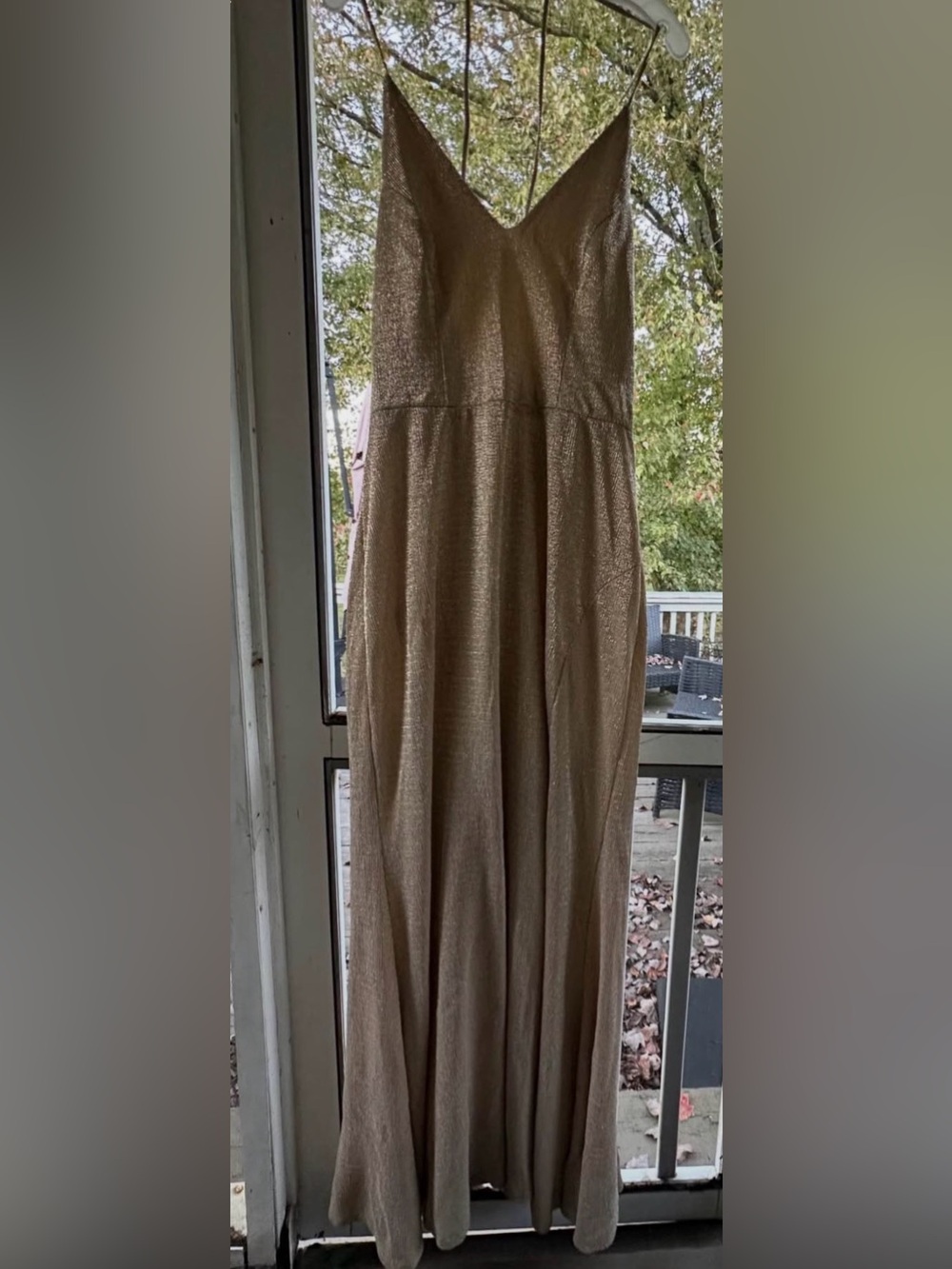 DB Studios Metallic Gold Maxi Dress with Subtle Shine